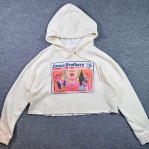 Jonas Brothers Hoodie Women Small Cream Sucker For You Graphic Cropped Raw Hem